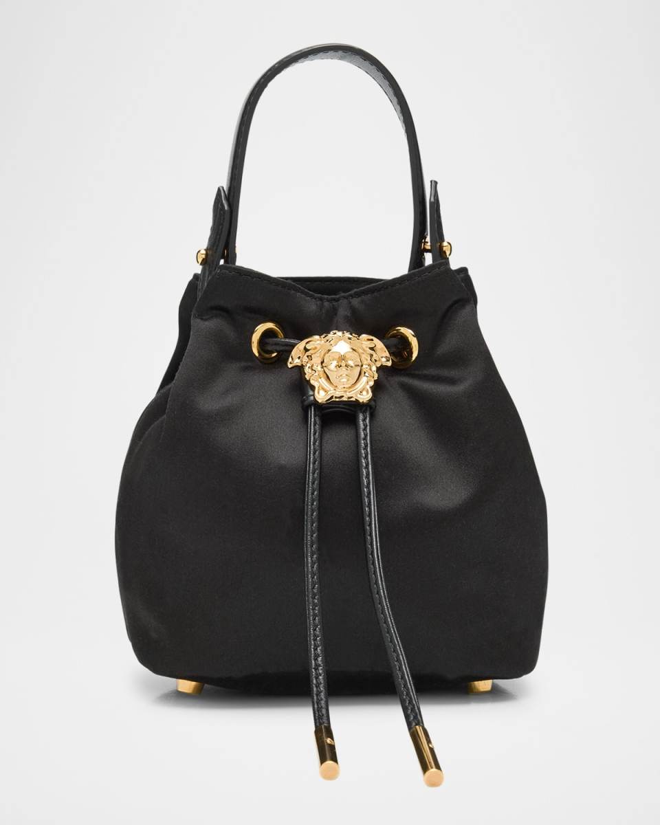 La Medusa Drawstring Satin Bucket Bag